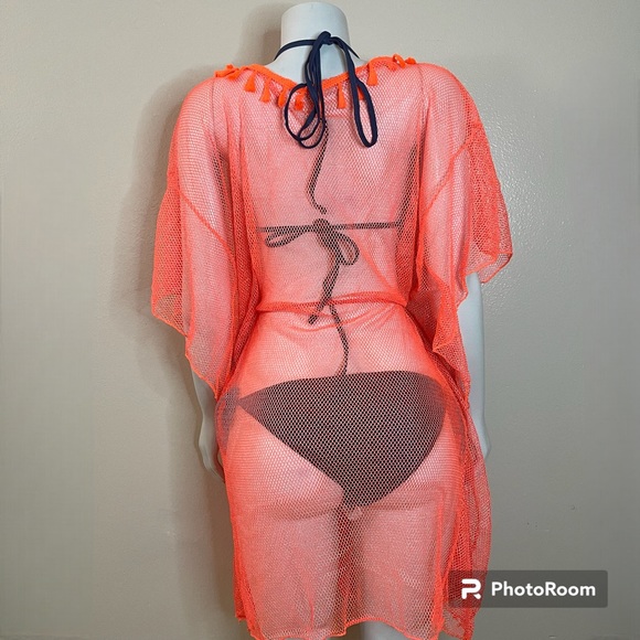 Bright orange summer beachwear V-neck slip dress cover up - Picture 2 of 10